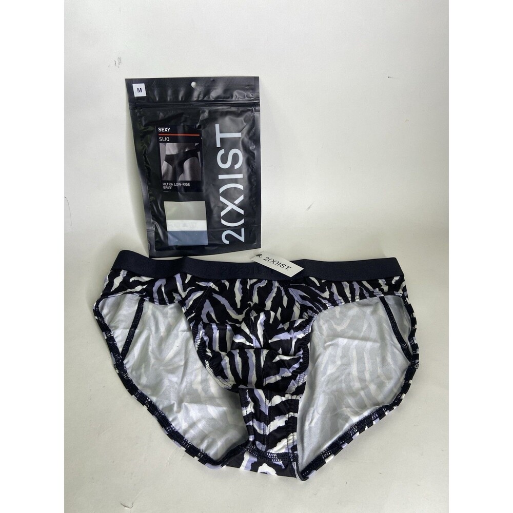2xist Sexy Sliq Ultra Low Rise Brief Underwear Zebra Animal Print Mens Size M
